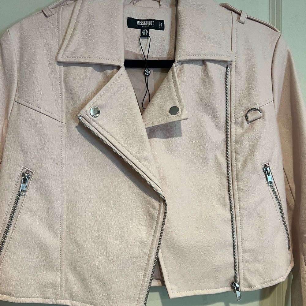 Missguided Pale Blush Faux Leather Moto Jacket